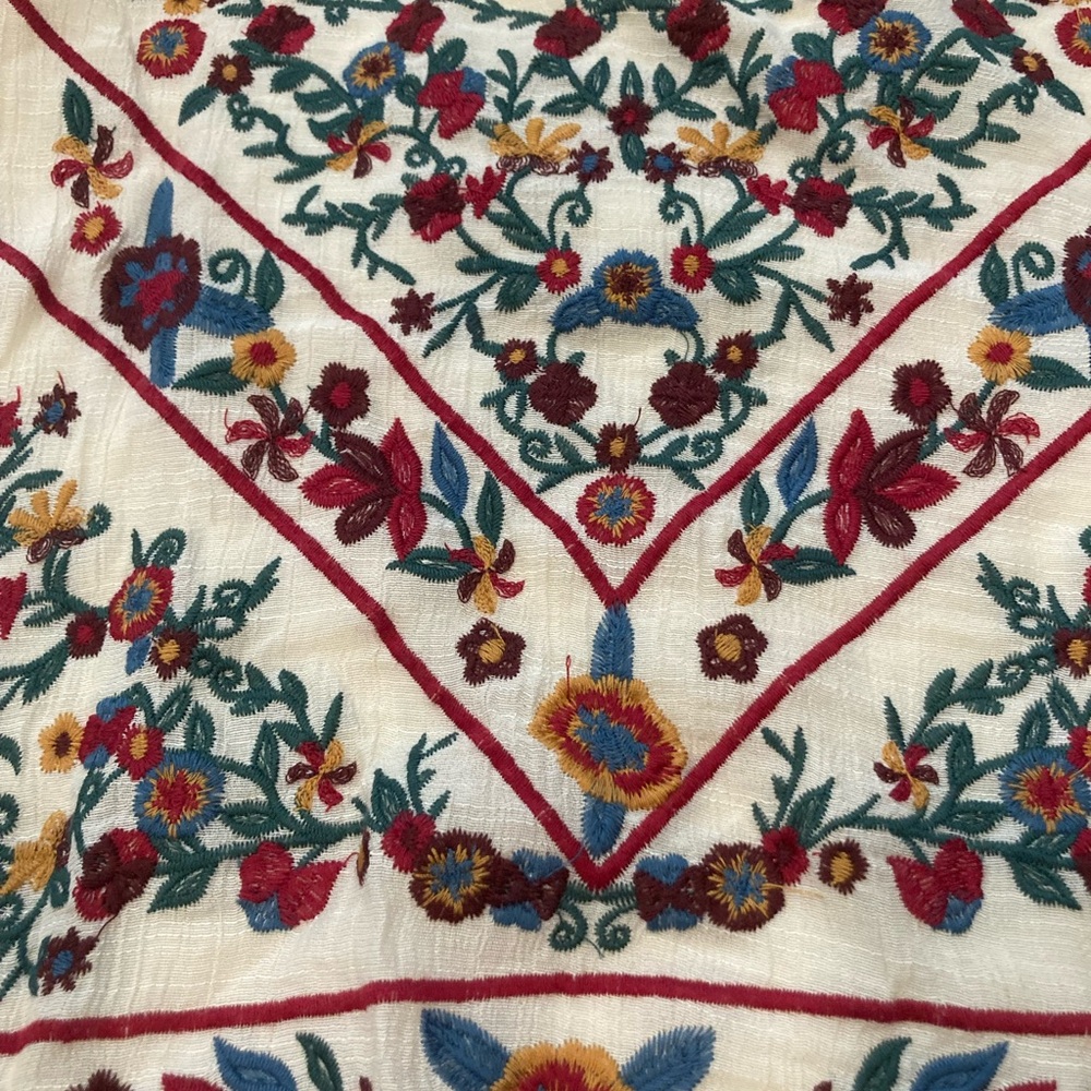 Colorful Flower Embroidered Cream Dress - Picture 2 of 5